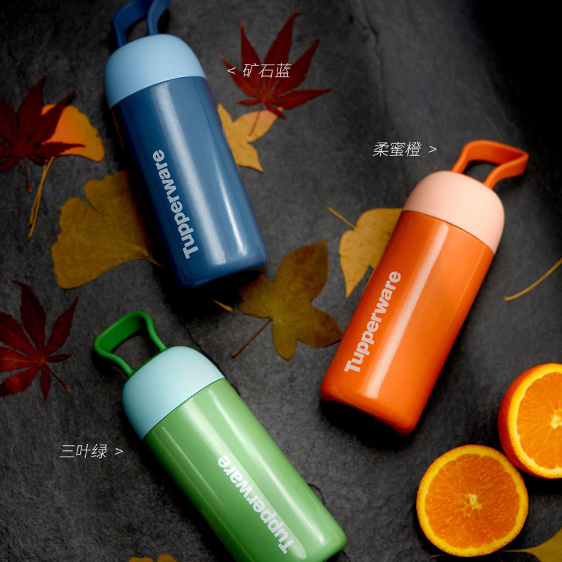 特百惠(Tupperware)暖茶提手杯350ml 304不锈钢保温杯泡茶杯带茶隔提手  橙色  BLK1082